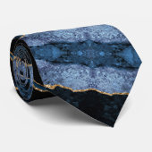 Agate Navy Blue Gold Glitzer Luxury Neck Tie Krawatte (Gerollt)