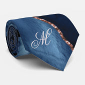 Agate Navy Blue Gold Glitzer Luxus Monogram Krawatte (Gerollt)
