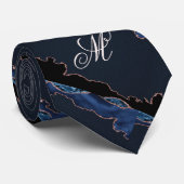 Agate Navy Blue Gold Glitzer Luxus Monogram Krawatte (Gerollt)