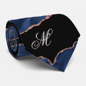 Agate Navy Blue Gold Glitzer Luxus Monogram Krawatte (Gerollt)