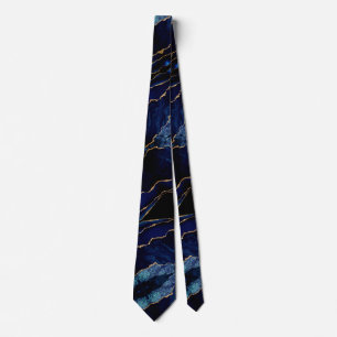 Agate Navy Blue Gold Glitzer Marble Neck Tie Krawatte