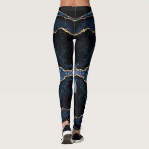 Agate Navy Blue Gold Glitzer Marmor Leggings