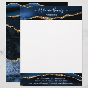 Agate Navy Blue Gold Glitzer Modern Letterhead Briefbogen