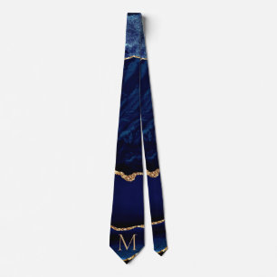 Agate Navy Blue Gold Glitzer Monogram Neck Tie Krawatte