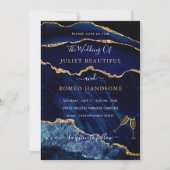 Agate Navy Blue Gold Hochzeitskarte (Vorderseite)