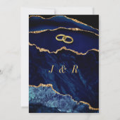 Agate Navy Blue Gold Hochzeitskarte (Rückseite)