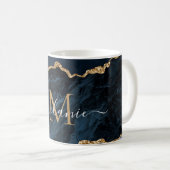 Agate Navy Blue Gold Ihr Name Letter Tasse (VorderseiteRechts)
