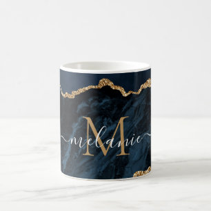 Agate Navy Blue Gold Ihr Name Letter Tasse