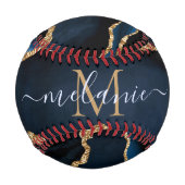 Agate Navy Blue Gold Individuelle Name Letter Base Baseball (Vorderseite)