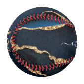 Agate Navy Blue Gold Individuelle Name Letter Base Baseball (Vorderseite Links)