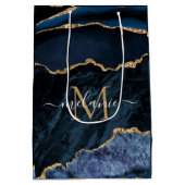 Agate Navy Blue Gold Individuelle Name Letter Gesc Mittlere Geschenktüte (Rückseite)