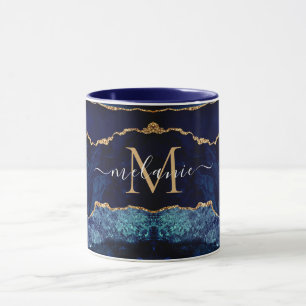 Agate Navy Blue Gold Individuelle Name Letter Tass Tasse