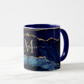 Agate Navy Blue Gold Individuelle Name Letter Tass Tasse (VorderseiteRechts)