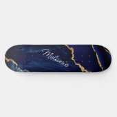 Agate Navy Blue Gold Individuelle Name Skateboard  (Horizontal)