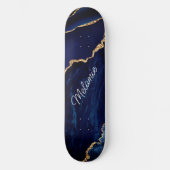 Agate Navy Blue Gold Individuelle Name Skateboard  (Vorderseite)