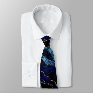 Agate Navy Blue Gold Marble Elegante Neck Tie Krawatte