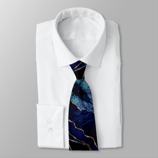 Agate Navy Blue Gold Marble Elegante Neck Tie Krawatte (Gebunden)