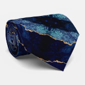 Agate Navy Blue Gold Marble Elegante Neck Tie Krawatte (Gerollt)
