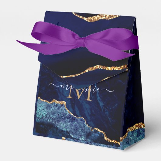 Agate Navy Blue Gold Marble Individuelle Name Gesc Geschenkschachtel (Vorderseite)