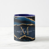 Agate Navy Blue Gold Marble Individuelle Name Tass Tasse (Zentrum)