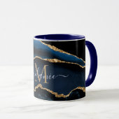 Agate Navy Blue Gold Marble Individuelle Name Tass Tasse (VorderseiteRechts)