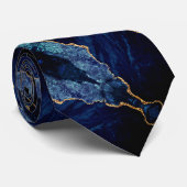 Agate Navy Blue Gold Marble Neck Tie Elegant Krawatte (Gerollt)