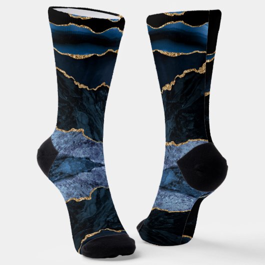 Agate Navy Blue Gold Marmor Edelsteinsocken Socken (Gewinkelt)
