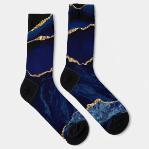 Agate Navy Blue Gold Marmor Gemstone Socks Geschen Socken