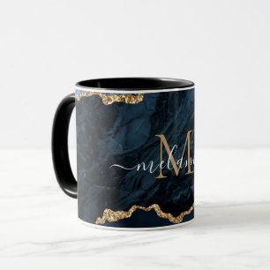 Agate Navy Blue Gold Marmor Ihr Name Letter Tasse