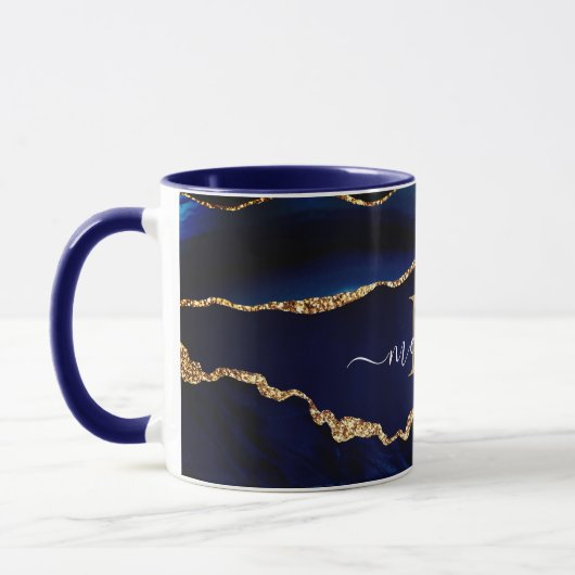 Agate Navy Blue Gold Marmor Ihr Name Letter Tasse (Links)