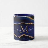 Agate Navy Blue Gold Marmor Ihr Name Letter Tasse (Zentrum)