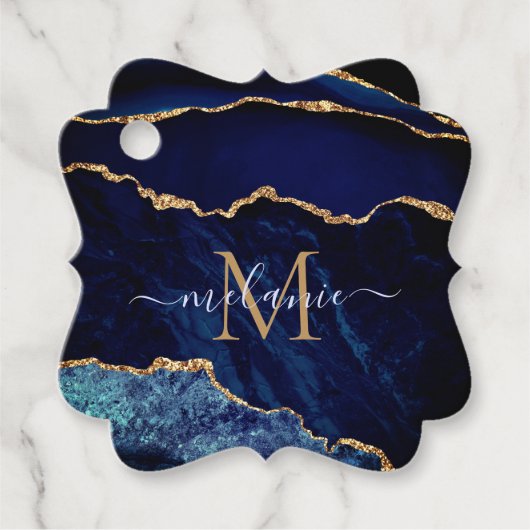 Agate Navy Blue Gold Marmor Individuelle Name Gift Geschenkanhänger (Vorderseite)