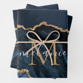 Agate Navy Blue Gold Marmor Individuelle Name und Geschenkpapier Set (Beispiel)