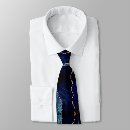 Agate Navy Blue Gold Marmor Moderne Neck Tie Krawatte (Gebunden)