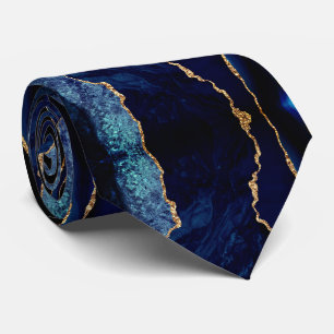 Agate Navy Blue Gold Marmor Moderne Neck Tie Krawatte