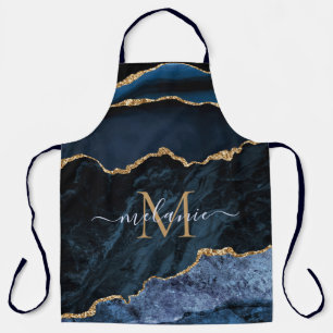 Agate Navy Blue Gold Marmor Monogram Name Schürze