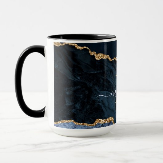 Agate Navy Blue Gold Marmor Monogram Name Tasse (Links)