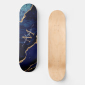 Agate Navy Blue Gold Marmor Monogram Skateboard (Vorderseite)