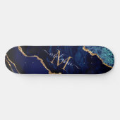 Agate Navy Blue Gold Marmor Monogram Skateboard (Horizontal)