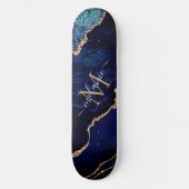 Agate Navy Blue Gold Marmor Monogram Skateboard (Vorderseite)