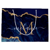 Agate Navy Blue Gold Marmor Name Letter Geschenkta Große Geschenktüte (Rückseite)