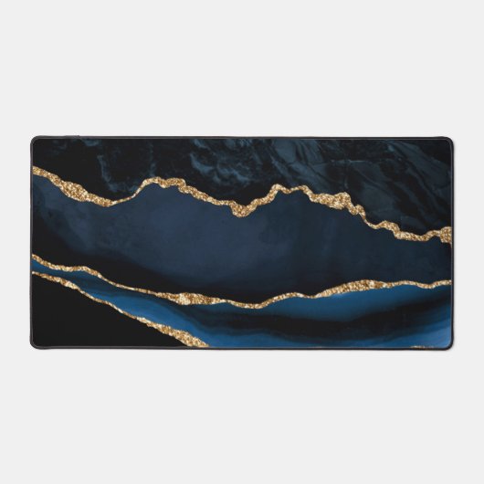 Agate Navy Blue Gold Marmor Schreibtischunterlage (Vorderseite)