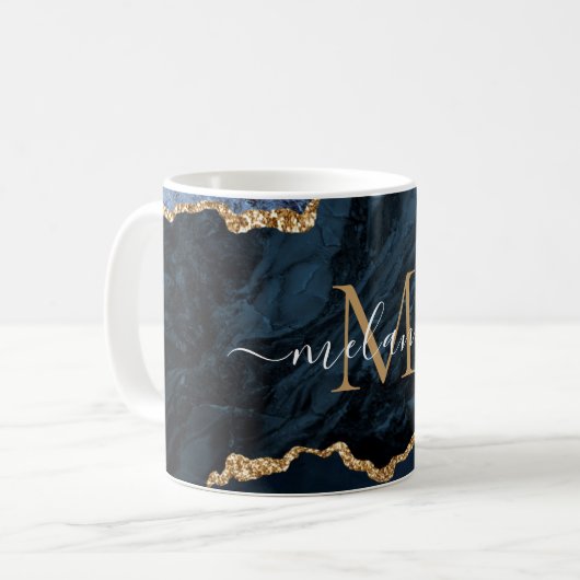 Agate Navy Blue Gold Marmor Tasse Geben Sie Ihren (Vorderseite Links)
