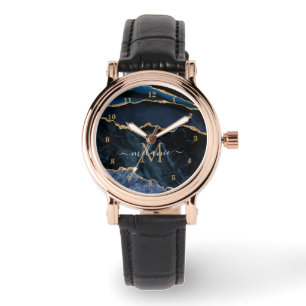Agate Navy Blue Gold Marmorname Letter Watch Armbanduhr