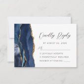 Agate Navy Blue Gold Moderne Script Hochzeit RSVP Karte (Vorderseite)