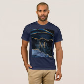 Agate Navy Blue Gold Moderner T - Shirt - Monogram (Vorne ganz)