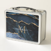 Agate Navy Blue Gold Name Letter Metal Lunch Box (Rückseite)