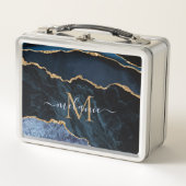 Agate Navy Blue Gold Name Letter Metal Lunch Box (Vorderseite)