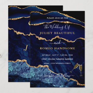 Agate Navy Blue Gold Rings Einladung Hochzeit