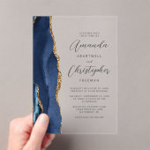 Agate Navy Blue Gold Script Wedding Acryleinladungen (Insitu (Handheld))